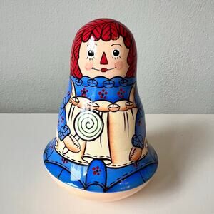 Vintage Golden Cockerel Raggedy Ann Rocking Doll Simon & Schuster Wood Figurine